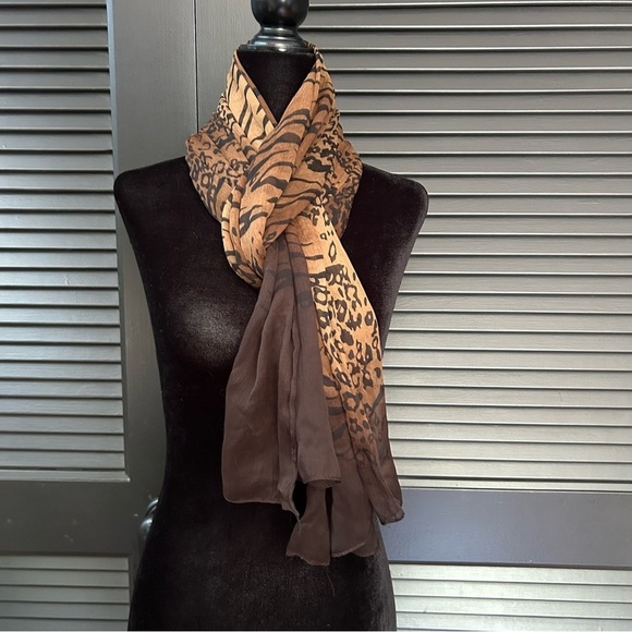 Silk Leopard Print Scarf, Long Rectangle - Picture 1 of 12